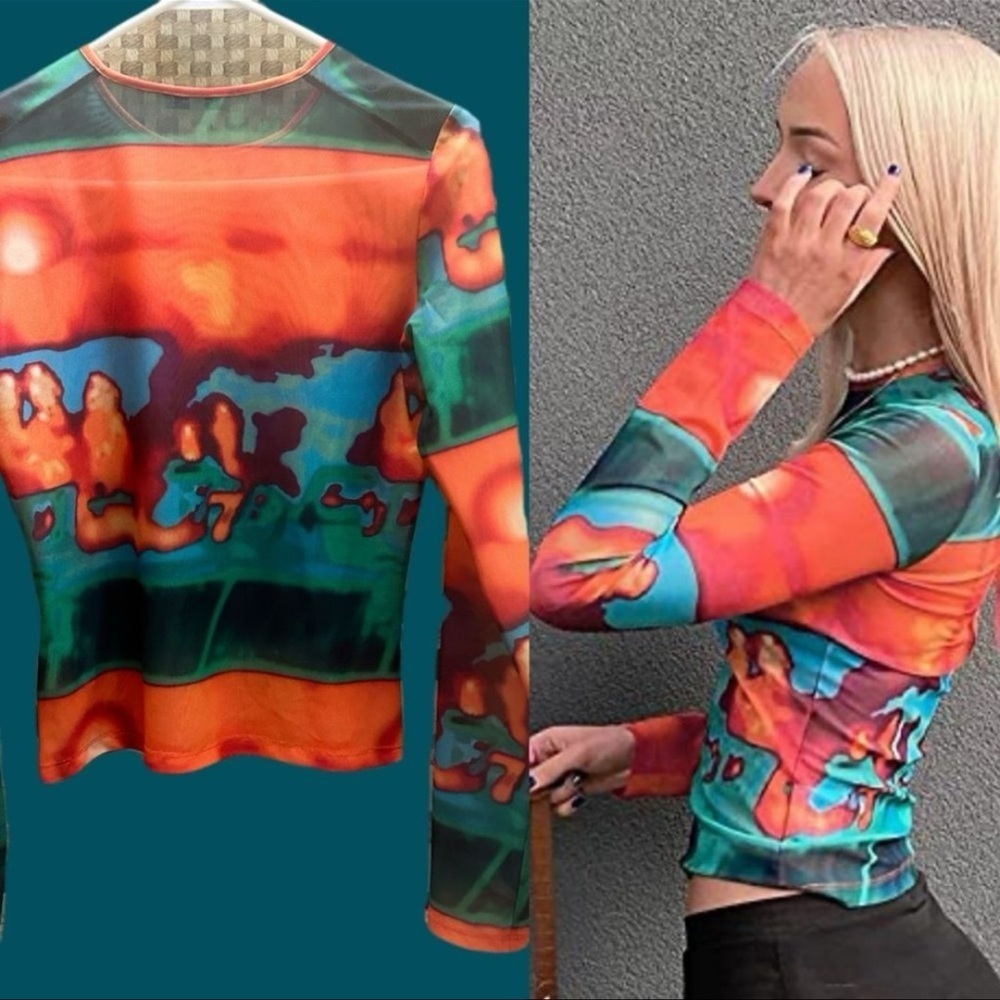 Miaou Colorful Abstract Long Sleeve Blouse